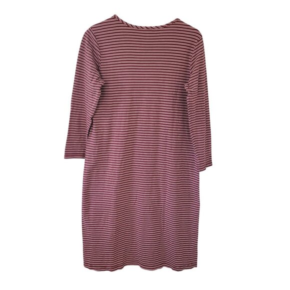 Lands End Striped Cotton Dress Womens Size M Burgundy & White Casual Stretch - Picture 2 of 7